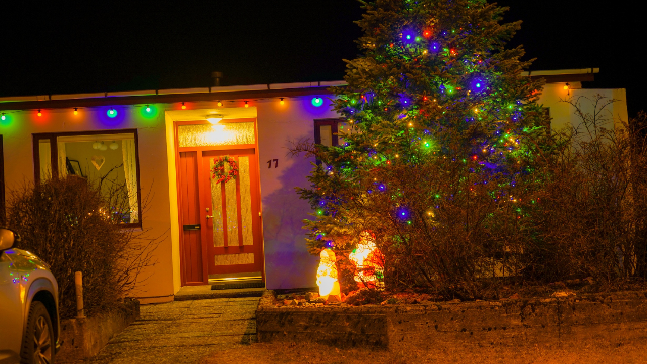 Professional Christmas lights decorating house exterior